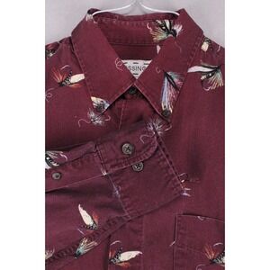 Crossings Men's Medium Vintage Fly Fishing Maroon Long Sleeve Button Up Shirt